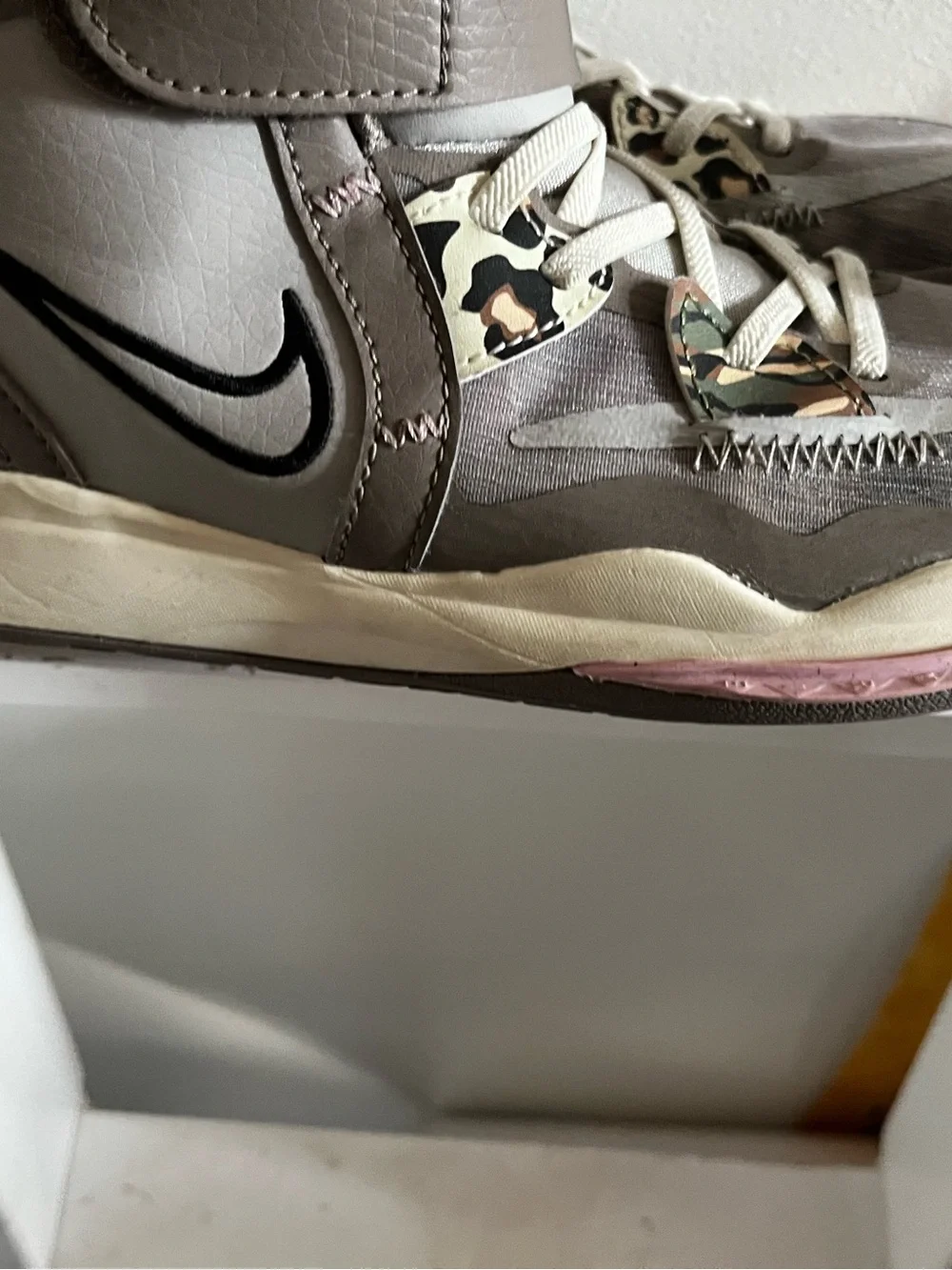 Nike Women’s Grey and Pink Camo Accent Lace-Up Sneakers